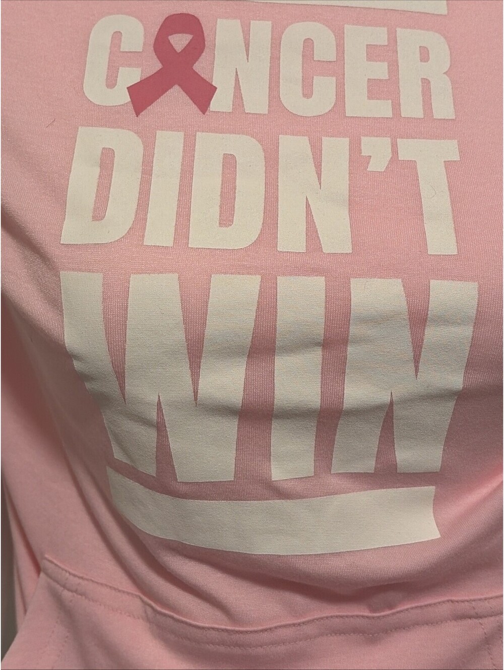 NWT LuLaRoe Amber Size Lg Long Sleeve Pink Lightweight Cancer Didn’t Win Hoodie - Picture 4 of 7